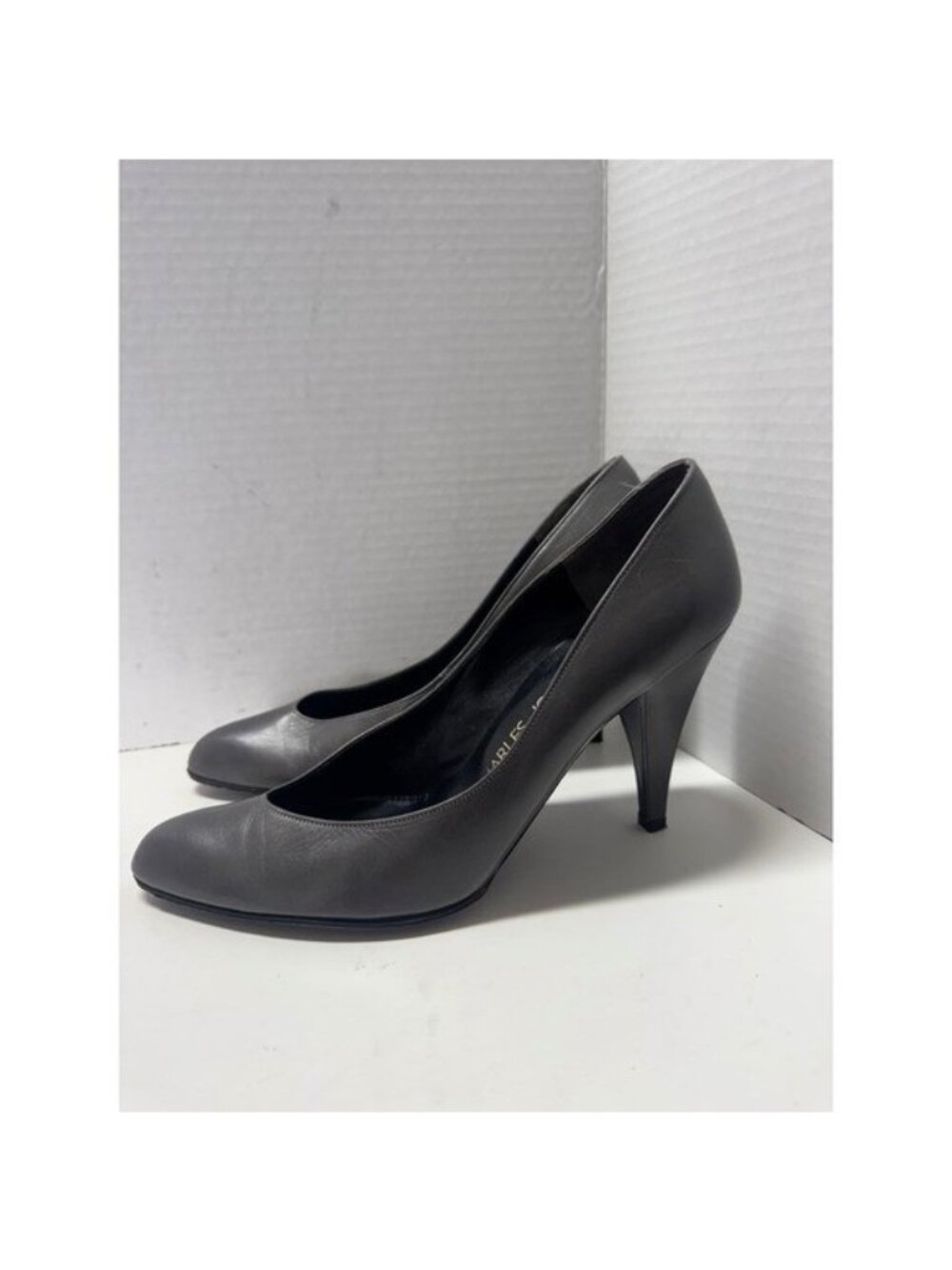 Charles Jourdan Paris Gray Leather Round Toe Stiletto Pumps Made in France 8